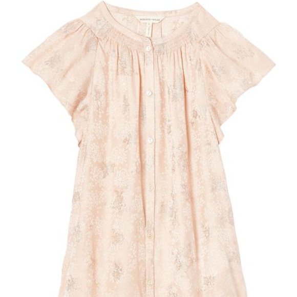 Rebecca Taylor Glitter Print Silk Jacquard Top Ballet/Silver Sz 2 - Picture 4 of 10